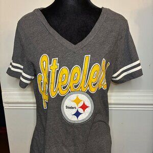 Pittsburgh Steelers Women's V Neck T-Shirt Size Large, Grey